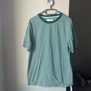 Zine Green and White Striped T-Shirt Large